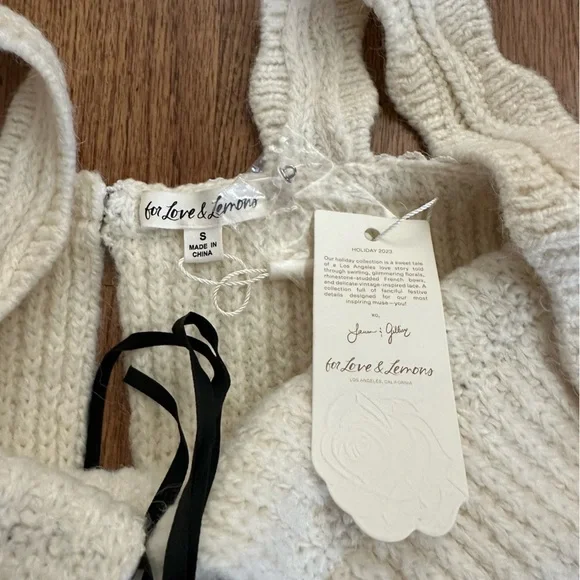 For Love And Lemons Ivory Knit mini sexy sleeveless Dress with Black small NWT - Picture 5 of 9